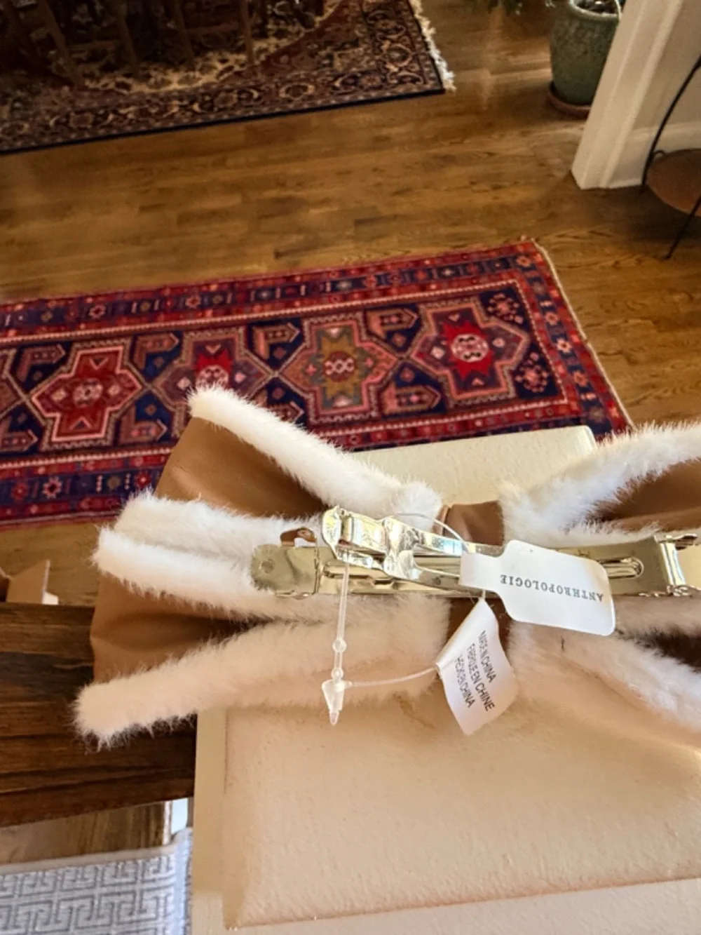 NWT Anthropologie Tan Faux Leather Bow Barrette